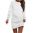 thumbnail image 1 of Tauxra Women Solid Color Round Neck Long Sleeve Dress,Casual Simple, 1 of 4