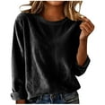 thumbnail image 1 of Tauxra Women's 3/4 Sleeve Round Neck Top, Casual Loose Blouse, Solid Color Everyday Wear T-Shirt for Outwear, 1 of 7