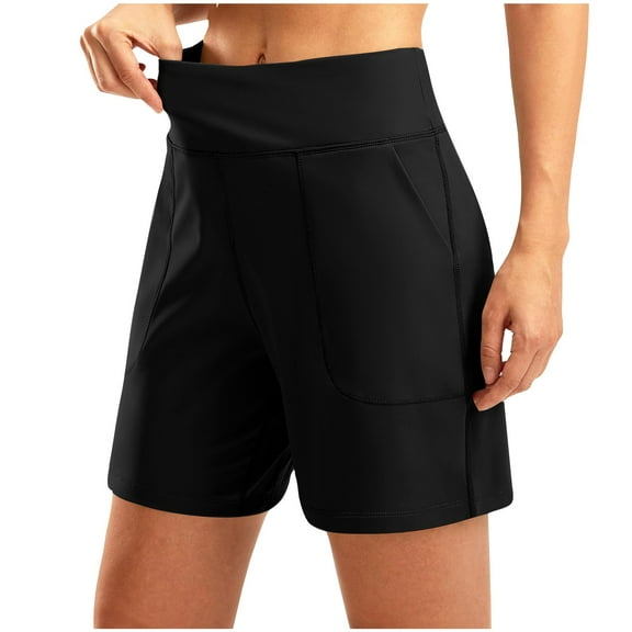 Tauxra Women's 6'' Athletic Long Shorts with 4 Pockets High Waisted Bermuda Shorts for Women Walking Running Casual Black XL