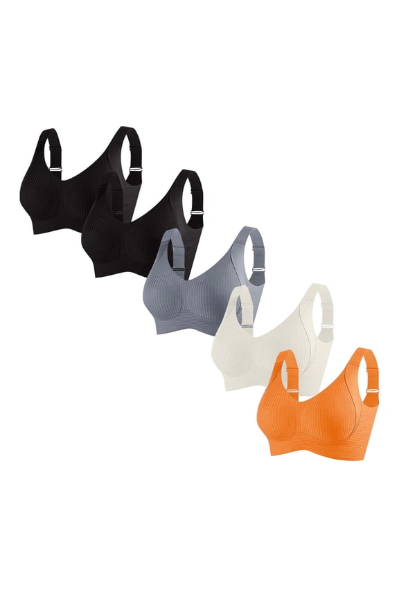 Women's Bra,Casual 5PC Solid Plus Size Wirefree Daily Underwear with Gathering Side Support Lifting Effect,Bras for Women