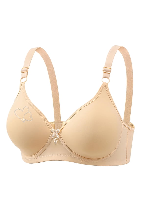 Women's Bra,Casual Heart Rhinestone Printed Wirefree Daily Underwear with Back Closure Gathering,Bras for Women