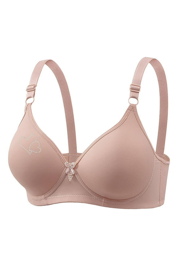 Women's Bra,Casual Heart Rhinestone Printed Wirefree Daily Underwear with Back Closure Gathering,Bras for Women