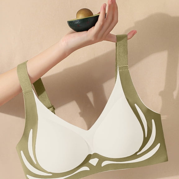 Tauxra Women's Bra,Casual Solid Color-blocked Wirefree Daily Underwear with Lifting Gathering Support,Lingerie for Women