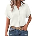 thumbnail image 1 of Tauxra Women's Button-Down Shirts Woman Solid Color Button Up Shirts with Pocket Trendy Short Sleeve Turndown Collar Blouse Tops, 1 of 7