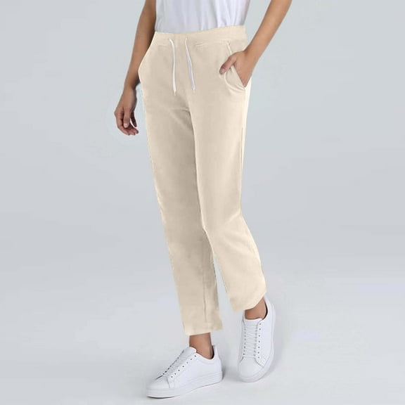 Tauxra Women's Casual Pants Plus Size Women's Loose Solid Color Trousers with Elastic Waist Fall and Winter Drawstring Strap Long Pant with Pockets