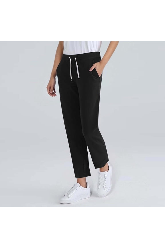 Women's Casual Pants Plus Size Women's Loose Solid Color Trousers with Elastic Waist Fall and Winter Drawstring Strap Long Pant with Pockets
