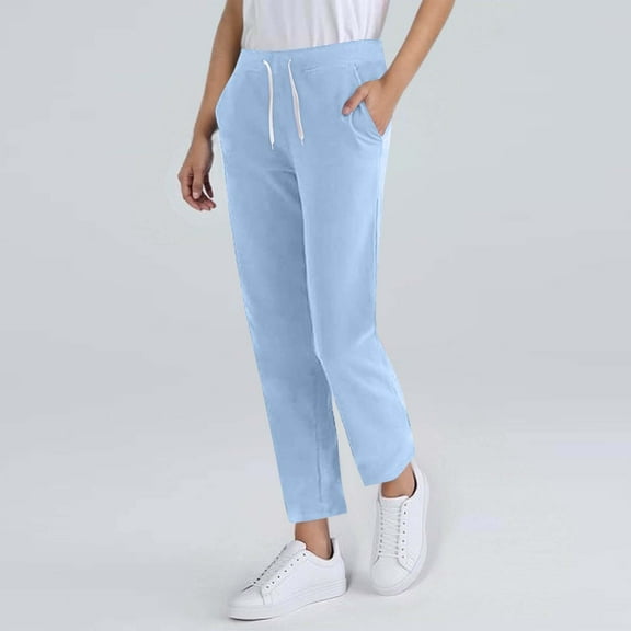 Tauxra Women's Casual Pants Plus Size Women's Loose Solid Color Trousers with Elastic Waist Fall and Winter Drawstring Strap Long Pant with Pockets
