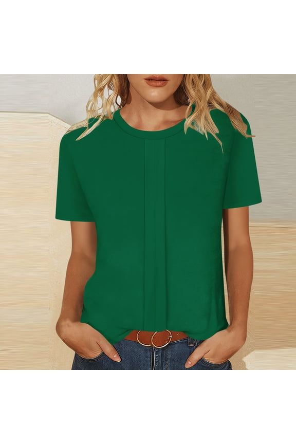 Women's Casual T-Shirt, Roomy Round Neck Short Sleeve Top, Solid Color Basic Blouse for Everyday Wear, Versatile for Casual Outwear and Daily Activities