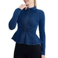 thumbnail image 1 of Tauxra Women's Denim Jacket, Round Neck Long Sleeve Lace Hem Solid Color Coat, 1 of 2