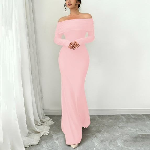 Tauxra Women's Dress, Casual One Shoulder Backless Long Sleeve Solid Color