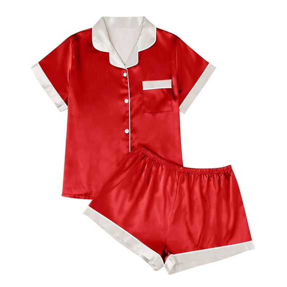 Tauxra Women's Pajama Set, Casual 2PC Solid Short Sleeve Top Shorts Home Wear with Pockets,Pants for Women