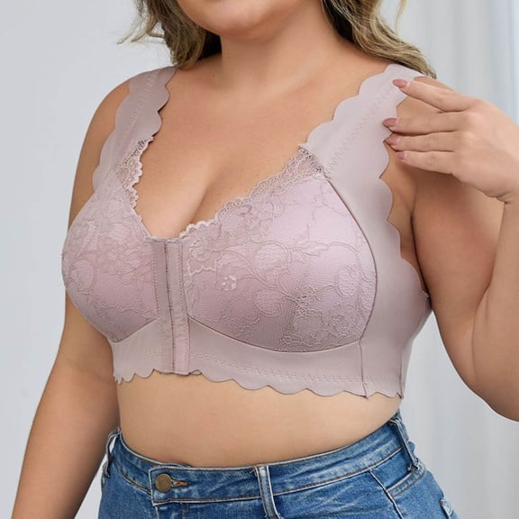 Tauxra Women's Plus Size Bra Casual Lace Front Closure Bra with Adjustable,Bras for Women