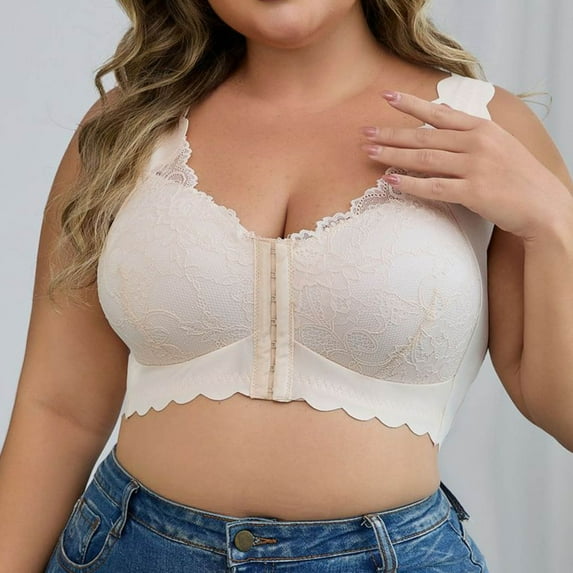 Tauxra Women's Plus Size Bra Casual Lace Front Closure Bra with Adjustable,Bras for Women
