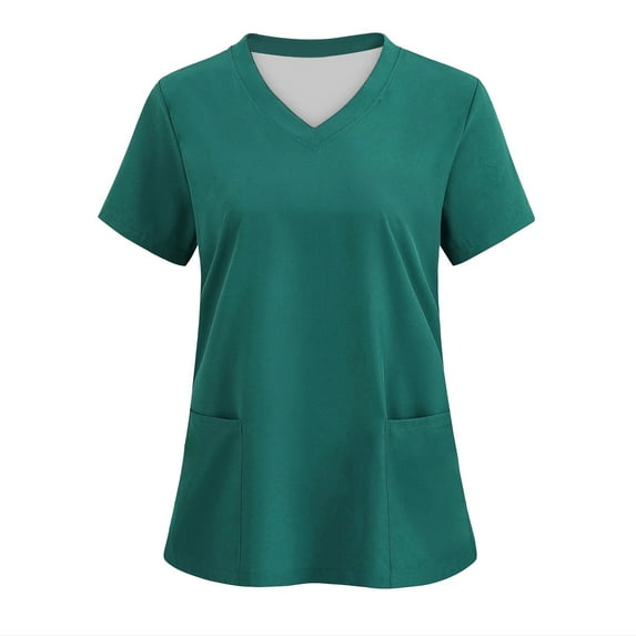 Tauxra Women's Scrub Top V-Neck with 2 Pockets, 2-Way Stretch, and Yoga Knit Side Panels for Slim-Fitting Army Green L