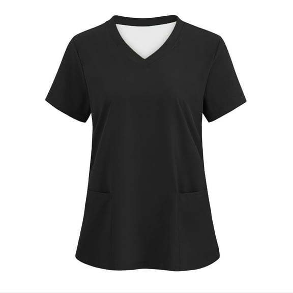 Tauxra Women's Scrub Top V-Neck with 2 Pockets, 2-Way Stretch, and Yoga Knit Side Panels for Slim-Fitting Black 2XL