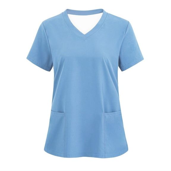 Tauxra Women's Scrub Top V-Neck with 2 Pockets, 2-Way Stretch, and Yoga Knit Side Panels for Slim-Fitting Blue XL
