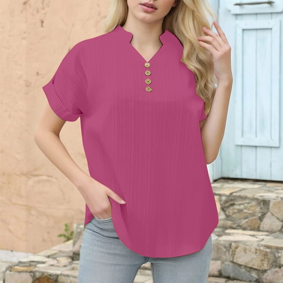 Tauxra Women's Short Sleeve Button Down Top, Casual Button Up Shirt, Polyester Blouse for Everyday Wear, Versatile Style for Office, Social Events, and Vacation, Comfortable