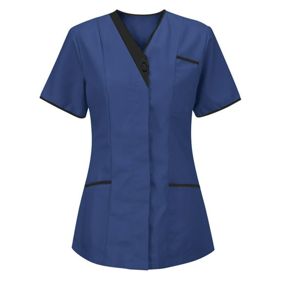 Tauxra Women's Short Sleeve Scrub Tops Scrubs Tops for Women Housekeeping Uniform Shirts Nurse T Shirt Top Blue 3XL