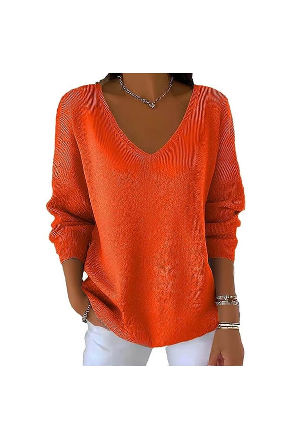 Women's Top,Long Sleeve V Neck Solid Color Loose Versatile Casual,Womens Casual Tops
