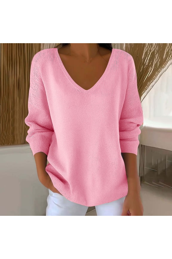 Women's Top,Long Sleeve V Neck Solid Color Loose Versatile Casual,Womens Casual Tops