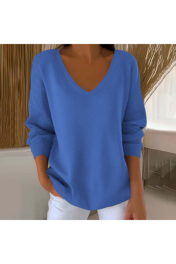 Women's Top,Long Sleeve V Neck Solid Color Loose Versatile Casual,Womens Casual Tops