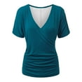 thumbnail image 1 of Tauxra Women's V Neck Short Sleeve Wrap Front Drape Tunic Top Blue M, 1 of 6