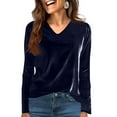 thumbnail image 1 of Tauxra Women's Velvet Long Sleeve V Neck Top, Solid Color Casual Blouse for Fall and Winter, Soft Polyester Fabric with Wear for Everyday and Special, 1 of 5