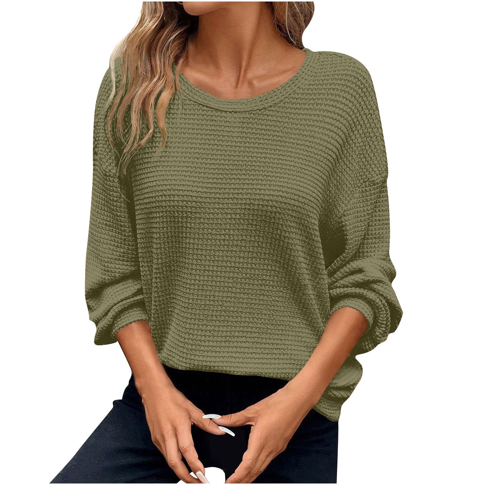 Tauxra Women's Waffle Knit Tops Long Sleeve Shirts Slim Fitted