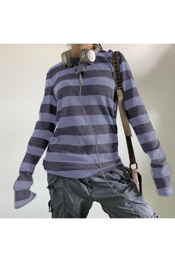 Womens Blouses and Tops,Women's Top,Long Sleeve Round Neck Striped Pullover Fashionable Blouse,Blouses for Women