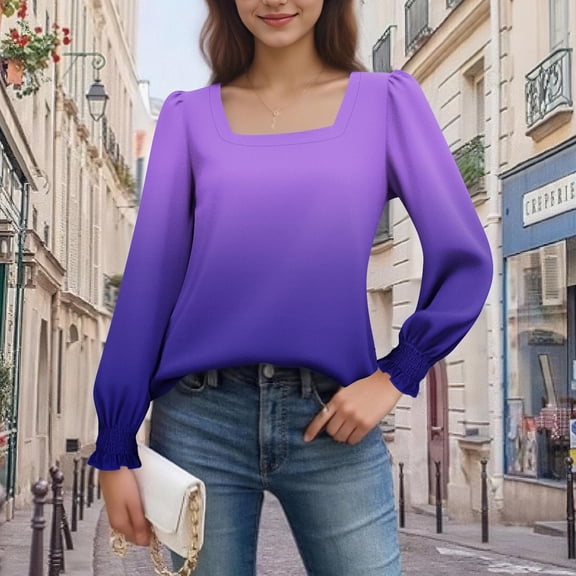 Tauxra Womens Casual Tops,Women's Top,Long Sleeve Square Neck Printed Loose Puffed Sleeve Casual Winter Daily Pullover,Womens Winter Clothes