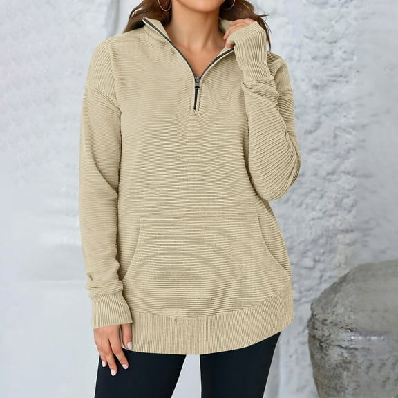 Tauxra Womens Fall Clothes,Half Zip Knit Pullover for Women,Long Sleeve Solid Color Pocket Casual Top,Sweaters for Women,Fall Sweaters for Women