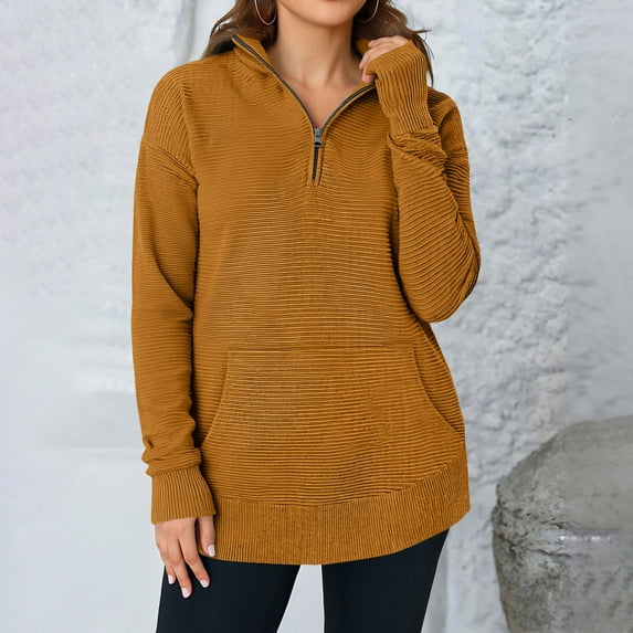 Tauxra Womens Fall Clothes,Half Zip Knit Pullover for Women,Long Sleeve Solid Color Pocket Casual Top,Sweaters for Women,Fall Sweaters for Women