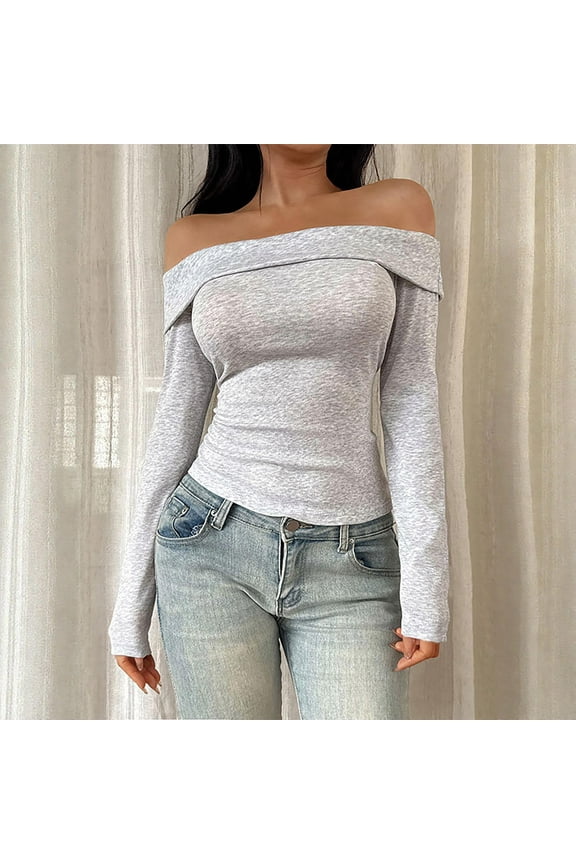 Womens Fall Tops,One Shoulder Top,Solid Color Women's One Shoulder T Shirt,Long Sleeve Slim Fit Fall Winter Top,Womens Winter Jacket