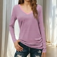 thumbnail image 1 of Tauxra Womens Long Sleeve V Neck Top with Striped, Slimted Casual Shirt, Soft Stretch Knit Fabric, Drape Hem for Versatile Everyday Wear, 1 of 7