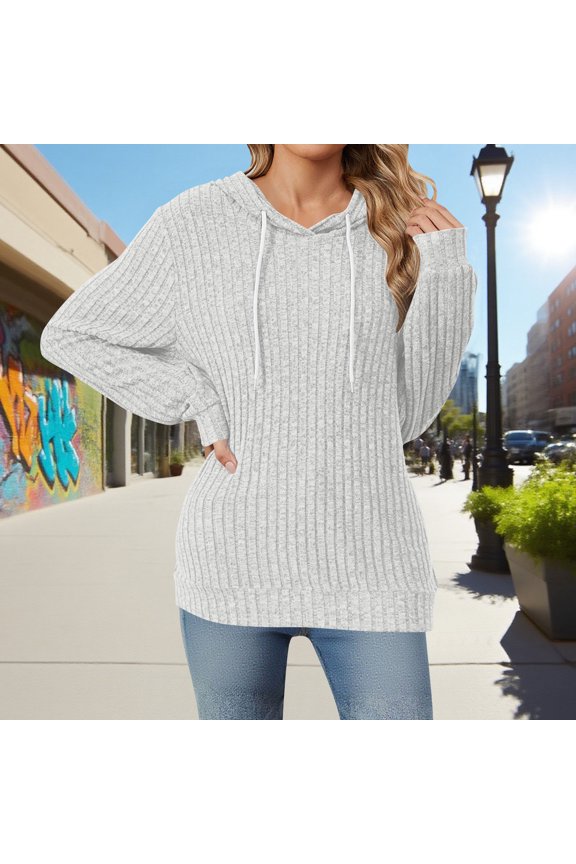 Womens Long Tops,Women's Top,Long Sleeve Solid Color Hooded Drawstring Casual,Womens Casual Tops