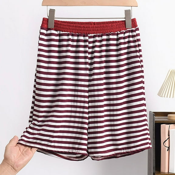 Tauxra Womens Pajama Pants,Women's Sleep Shorts,Stripe Round Neck Short Sleeve Loose Pocket Home Pajamas,Womens Pajama