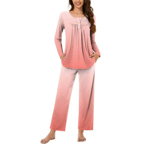 Tauxra Womens Pajama Sets,Pajama Sets for Women Soft,Long Sleeve Pajama Set for Women, Printed Gradient Round Neck Button Up,Womens Pajama Pants