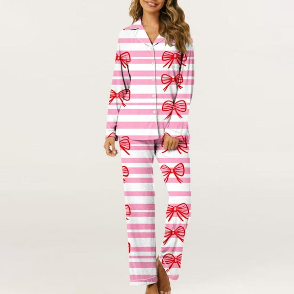 Tauxra Womens Pajama Sets,Womens Pajama Tops,Long Sleeve Pajama Set for Women, Printed Valentine Pocket Home Daily,Womens Pajama Pants