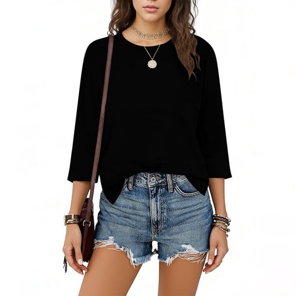 Tauxra Womens Short Sleeve Tops, Round Neck Pleated Detail Casual Solid Color Pullover Top, Women's Short Sleeve Blouse