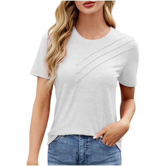 Tauxra Womens Tshirts Short Sleeve Casual Summer Dressy T Shirts Crewneck Business Workout Basic Blouses Tops White L