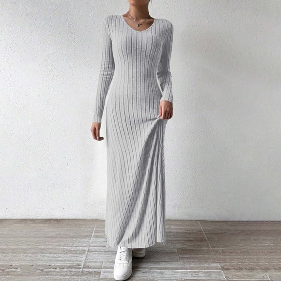 Tauxra Womens Winter Coats, Slim Fit Long Sleeve A-Line Street Style Fall Winter Solid Color, Women's Knit Dress