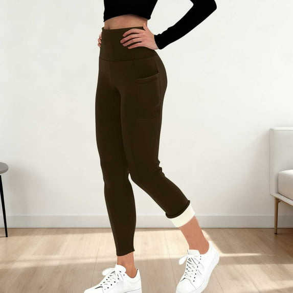 Tauxra Womens Yoga Pants,Women's Solid Color Fleece Lined Pocket High Waist Yoga Pants,Pants for Women