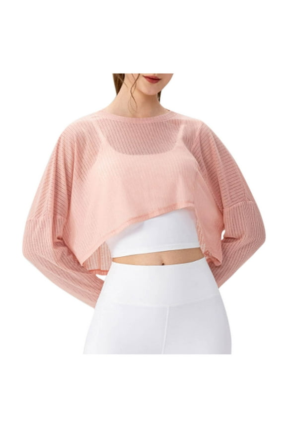Yoga Cover Up Shirt for Women Long Sleeve Round-Neck Breathable Athletic Top Loose Fit Short Length for Exercise and Casual Wear