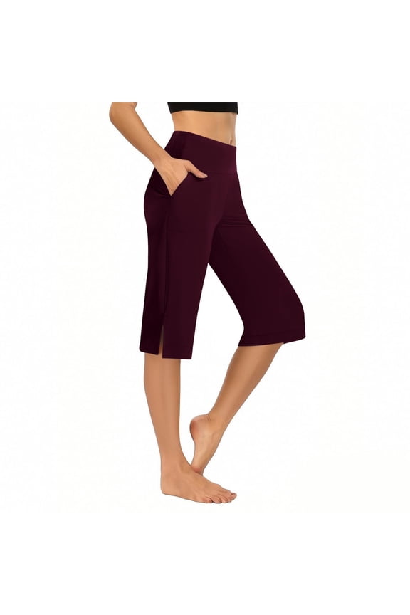 Yoga Pants for Women with Split Hem, High-Waisted Elastic Fitness Workout Pants in Casual Loose Fit for Exercise and Daily Wear