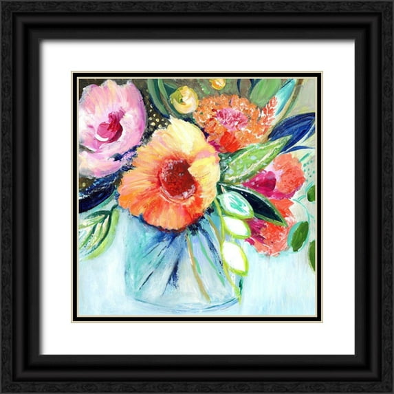 Tava Studios 12x12 Black Ornate Wood Framed with Double Matting Museum Art Print Titled - Fantasy Flowers