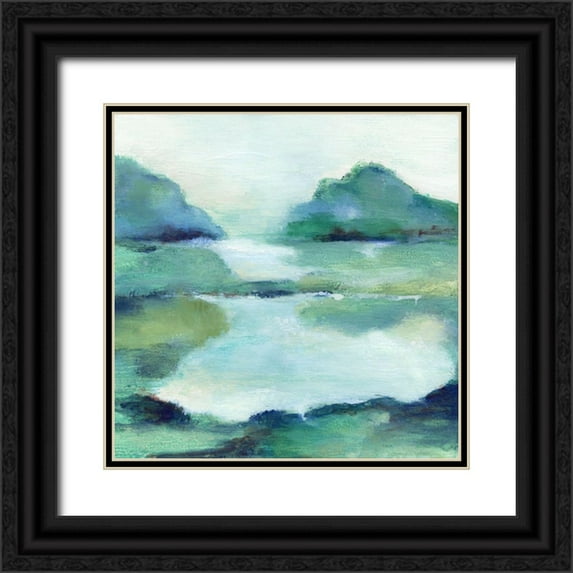 Tava Studios 12x12 Black Ornate Wood Framed with Double Matting Museum Art Print Titled - Lush Valley I