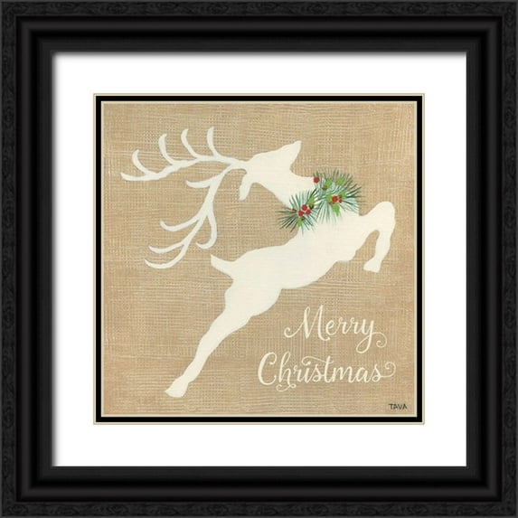 Tava Studios 12x12 Black Ornate Wood Framed with Double Matting Museum Art Print Titled - Merry Christmas Reindeer