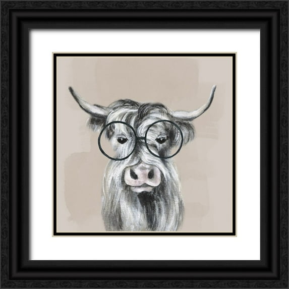 Tava Studios 12x12 Black Ornate Wood Framed with Double Matting Museum Art Print Titled - Neutral Cow Glasses