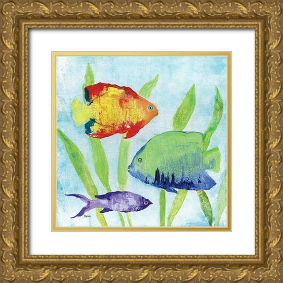 Tava Studios 12x12 Gold Ornate Wood Framed with Double Matting Museum Art Print Titled - Iridescent Fish II