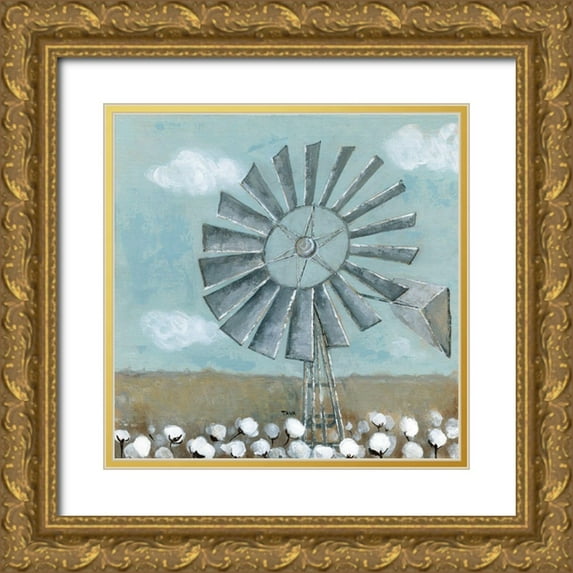 Tava Studios 12x12 Gold Ornate Wood Framed with Double Matting Museum Art Print Titled - Mill Creek Farm Windmill